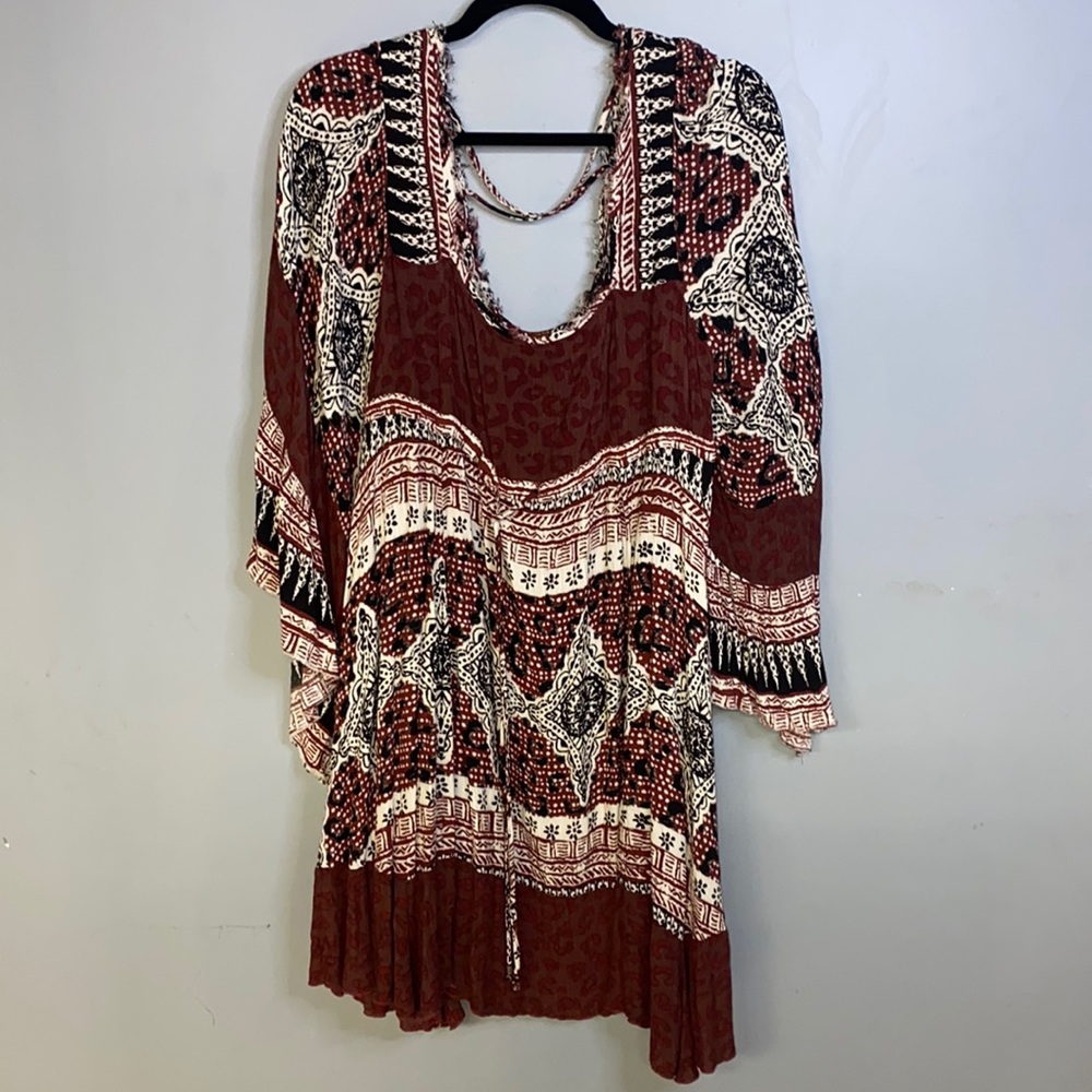 Free People Frayed Neck Batwing Sleeve Dress